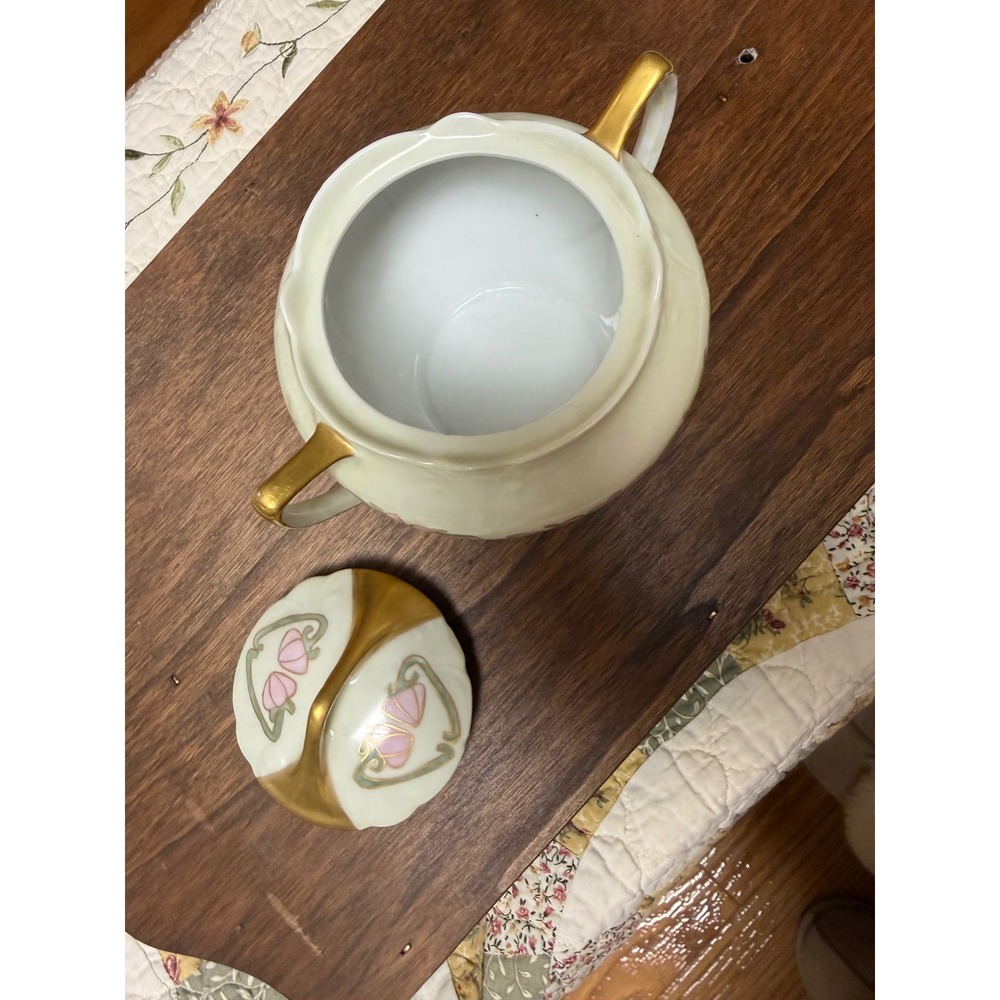 Antique 1911 Hand Painted Art Nouveau Porcelain Sugar Bowl L.W. Robertson Gold - Picture 2 of 6